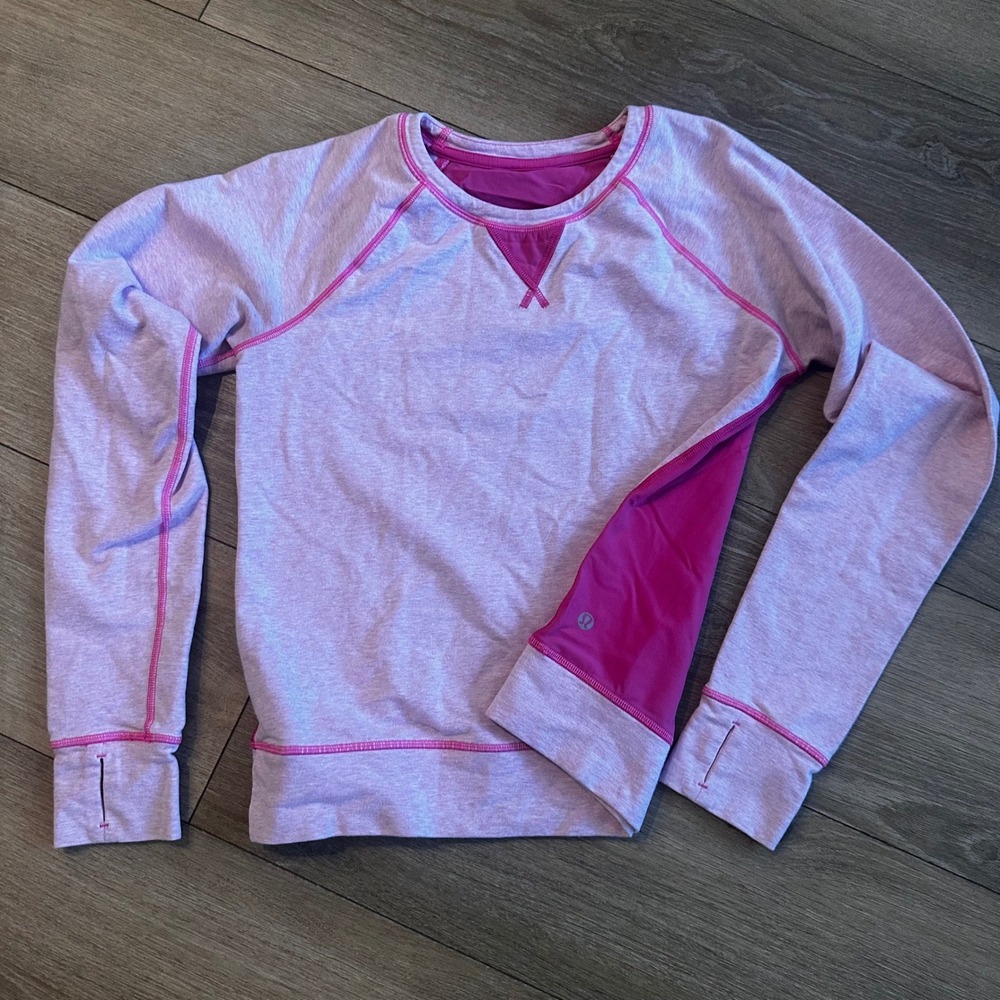 Lululemon Heathered Pink Magenta Mesh Back Long Sleeve Running Top Thumbholes